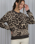 Leopard Fluffy Crewneck Long Sleeve Fuzzy Sweater