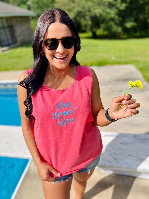 You Grow Girl Embroidered Tank Top