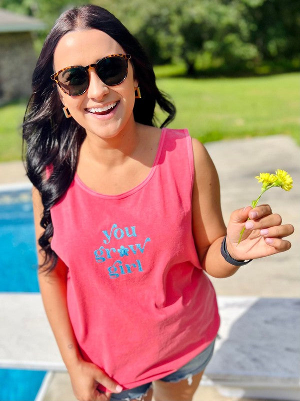 You Grow Girl Embroidered Tank Top