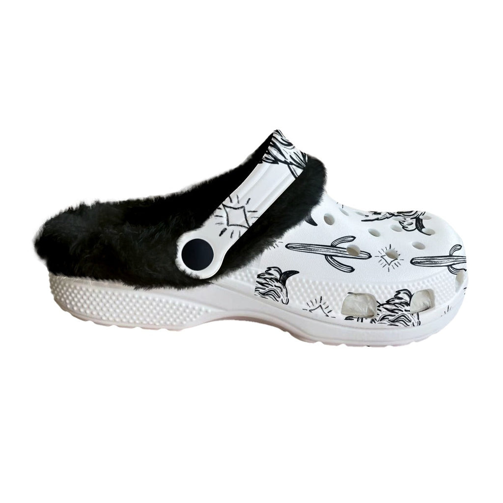 White & Black Highland Cow Fleece Clogs | PREORDER
