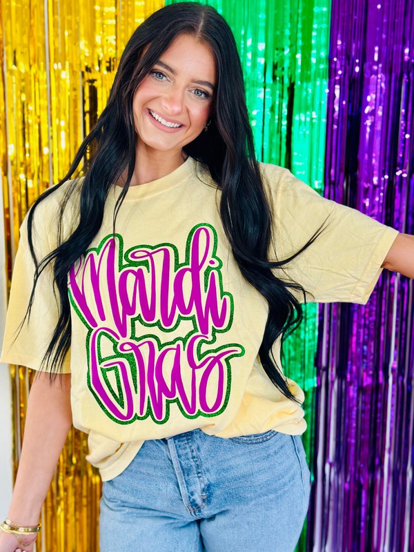 Mardi Gras Cursive Double Puff/Glitter Design