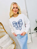 Big Blue Coquette Chino Bow DTF Graphic Design