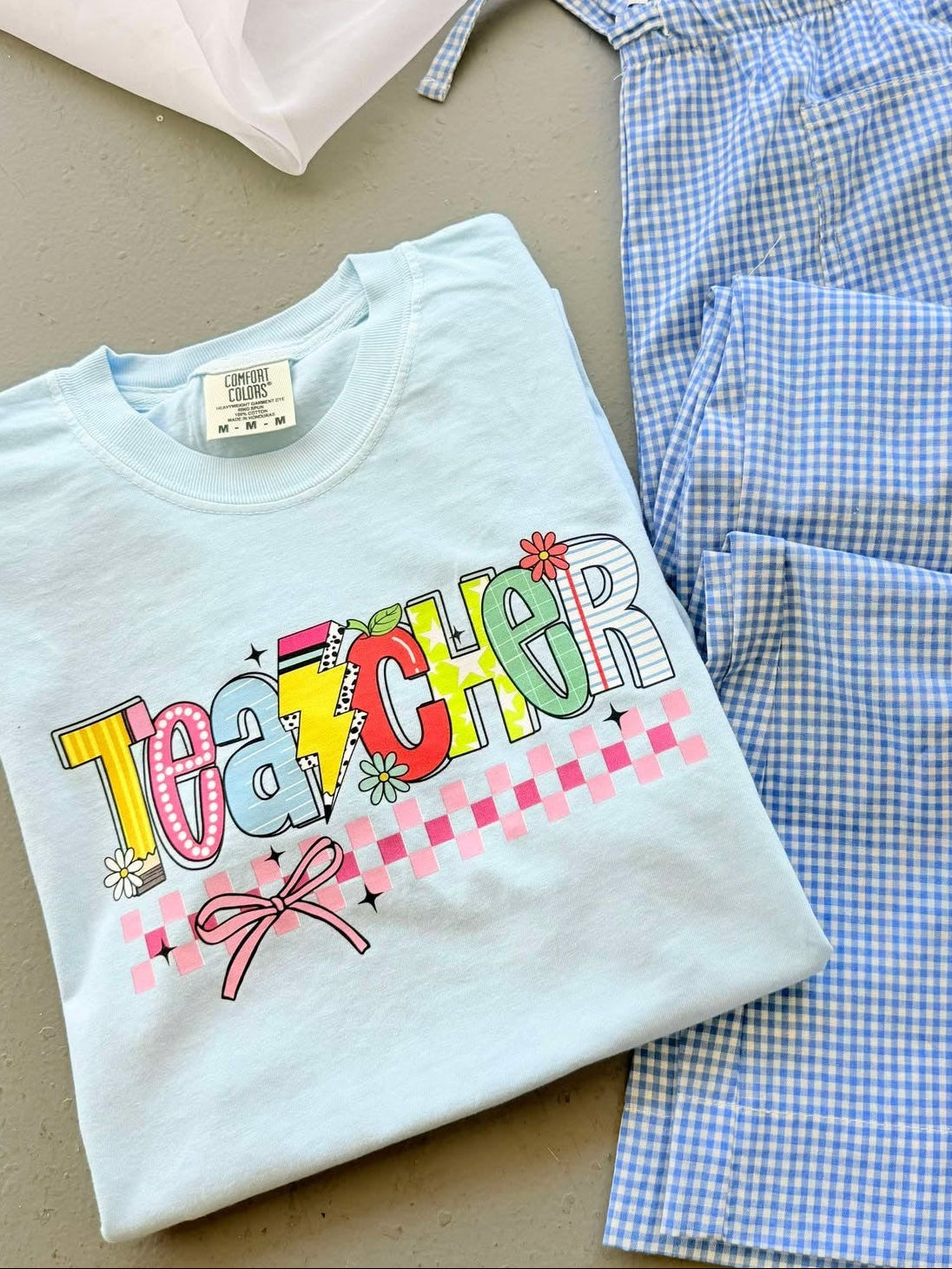 Teacher Bow Checkered DTF Graphic product image 2