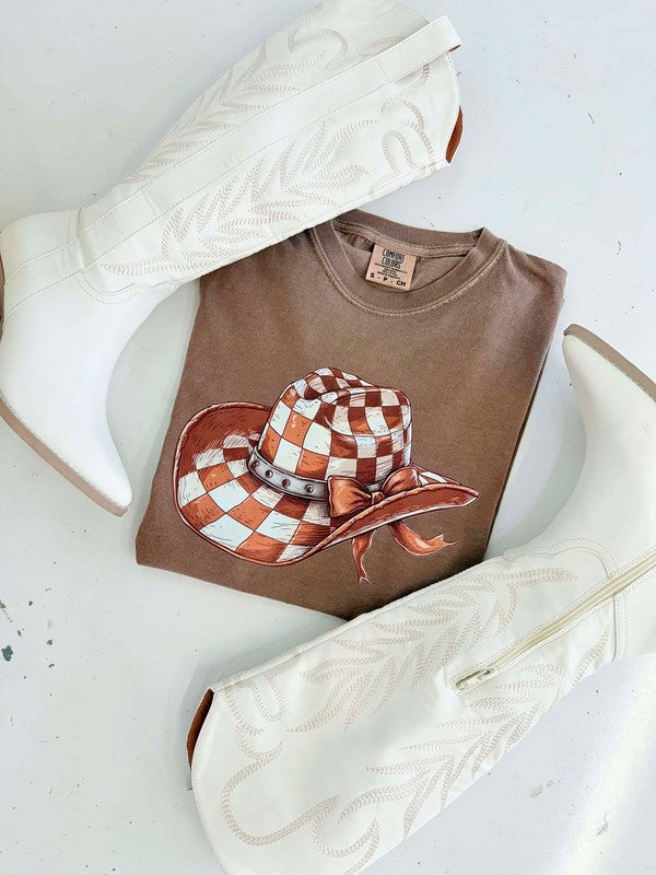 Checkered Cowboy Hat With Bow DTF Tee
