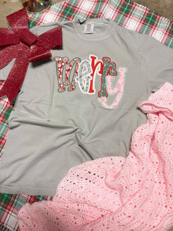 Merry Patchwork Christmas Graphic DTF Top