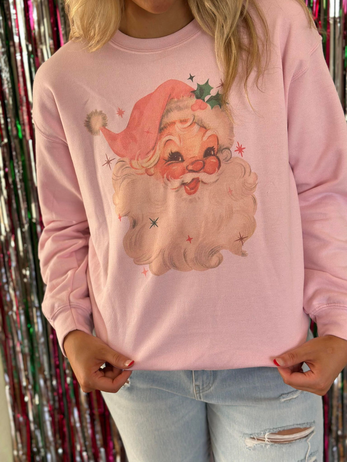 Retro Vintage Pink Hat Santa Sweatshirt