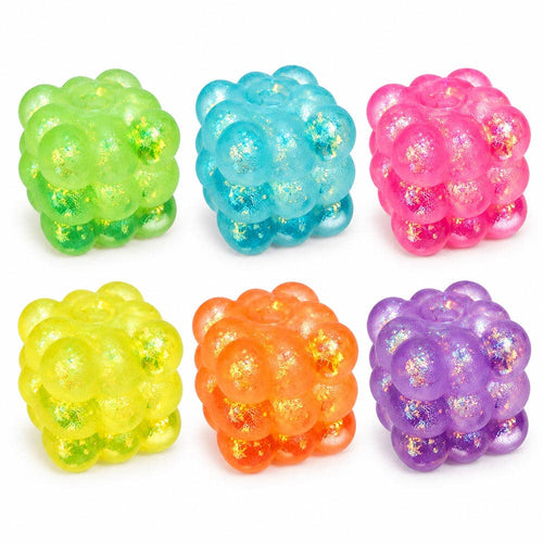 12PCS - Glitter Bubble Cube Squeeze Squishy Stress Relief Toy