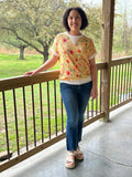 Yellow Floral Ribbed Knit Short Sleeve Top