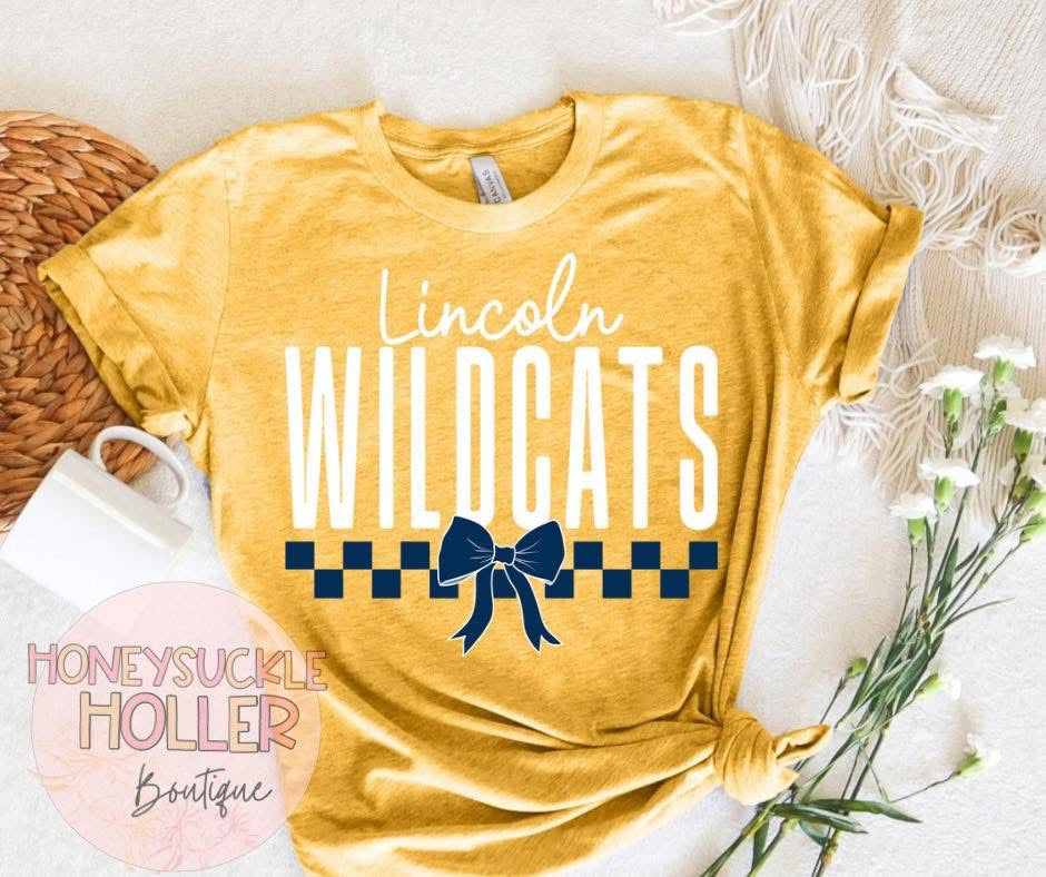 Checkered Pride with Bow - Lincoln Wildcats