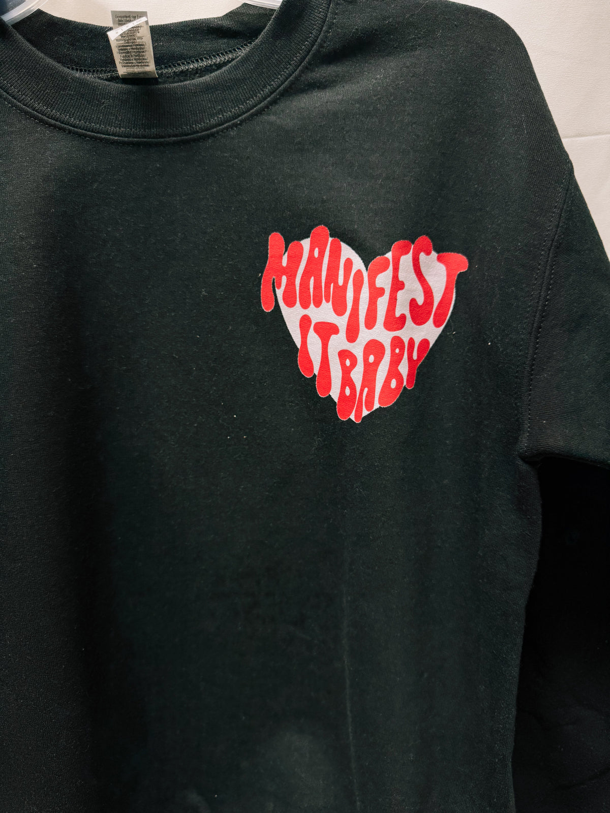 Manifest It, Baby – Black Hanes Crewneck (Front & Back Print) | WHOLESALE