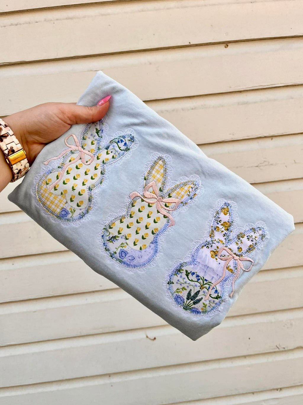 Lace Patchwork Easter Bunny Embroidery Apparel