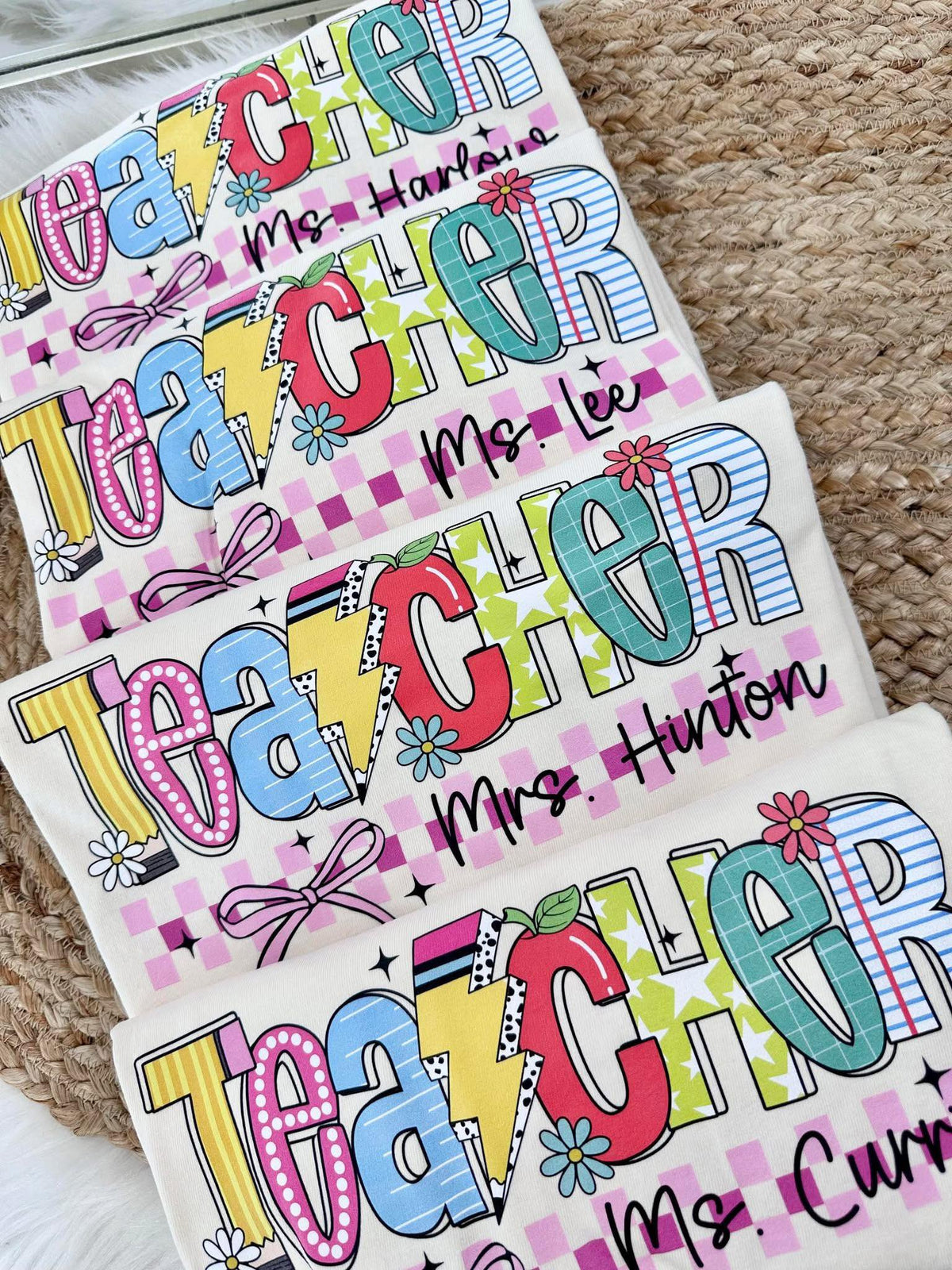 Teacher Bow Checkered DTF Graphic product image 1