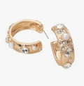Gold - Mixed Stone Pearl Embellished Hoop Earrings