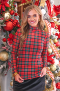 Keigan Mesh Top- Red Christmas Plaid: Red / Medium