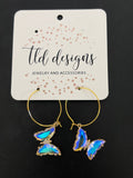 Iridescent Butterfly Charm Hoop Earrings ￼