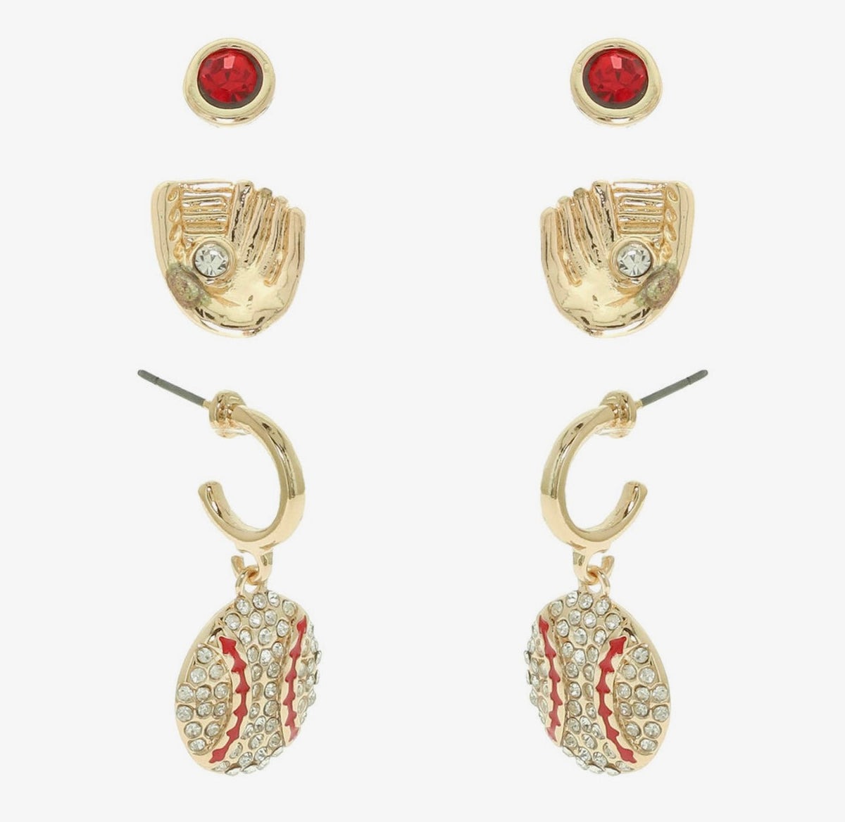 Sports Rhinestone Epoxy 3-in-1 Baseball Set Earrings