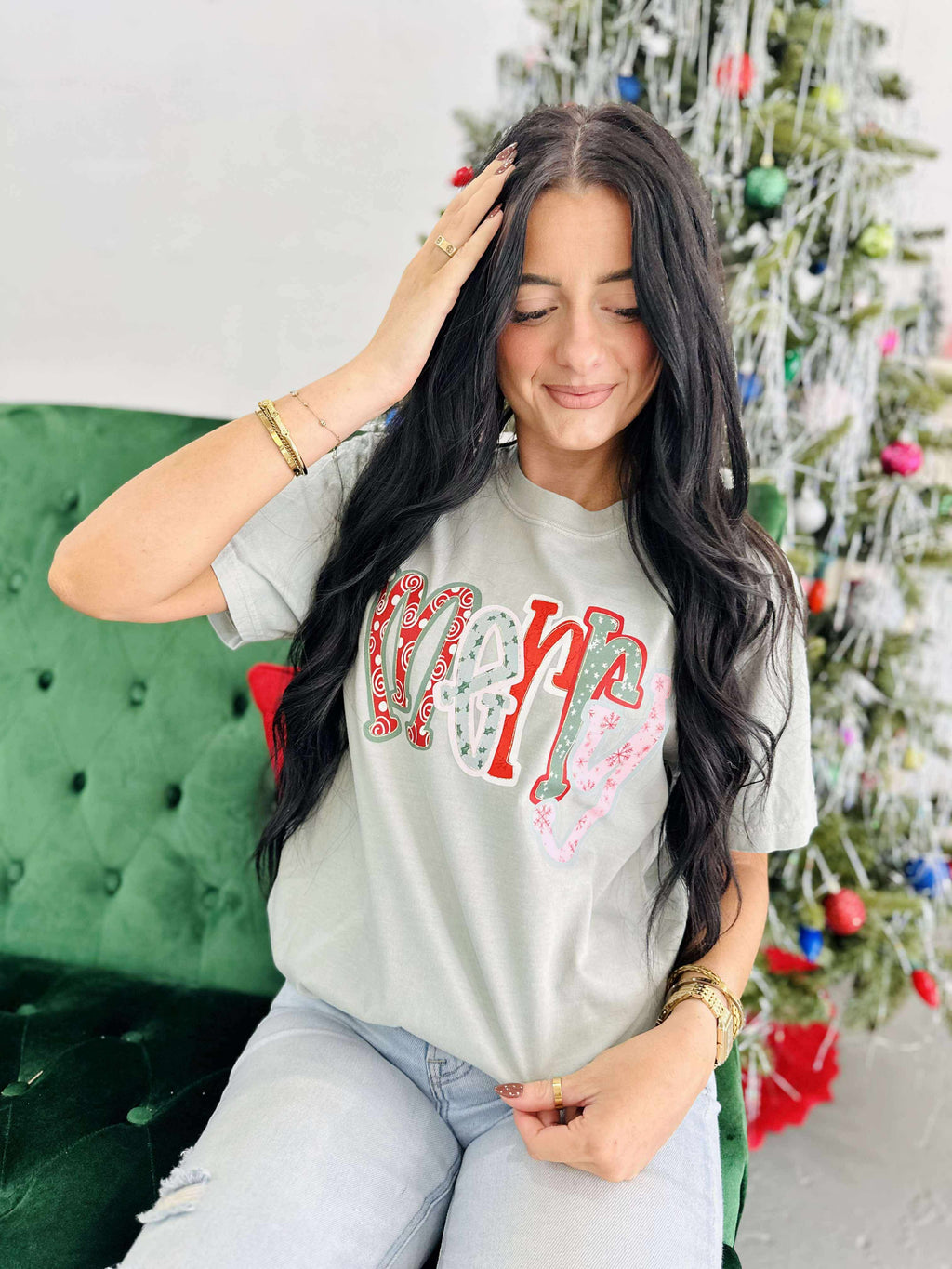 Merry Patchwork Christmas Graphic DTF Top