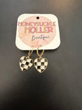 Checkered Hoop Charm Earrings