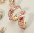 Pink - Mixed Stone Pearl Embellished Hoop Earrings