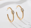 Solitaire Square Crystal Gold Hoop Earrings
