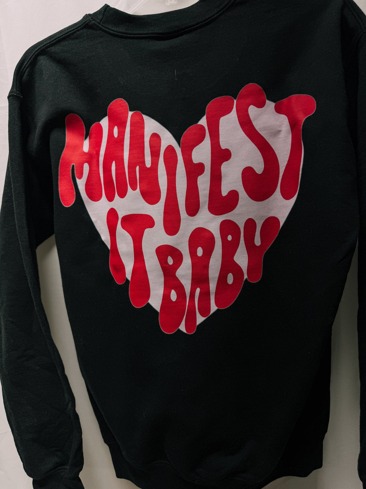 Manifest It, Baby – Black Hanes Crewneck (Front & Back Print) | WHOLESALE