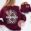 Maroon and Gray Checkered Bow With Bow Front & Back Design Varsity Letter - B Rangers