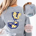 Blue and Yellow Checkered Bow With Bow Front & Back Design Varsity Letter - J - Bulldogs
