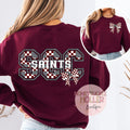 Maroon and Gray Checkered Bow With Bow Front & Back Design Varsity Letter - SCC - Saints
