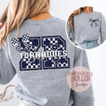Navy and White Checkered Bow With Bow Front & Back Design Varsity Letter - ZR Tornadoes