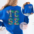 Blue, Orange, and Green Checkered Bow With Bow Front & Back Design Varsity Letter - TCSE