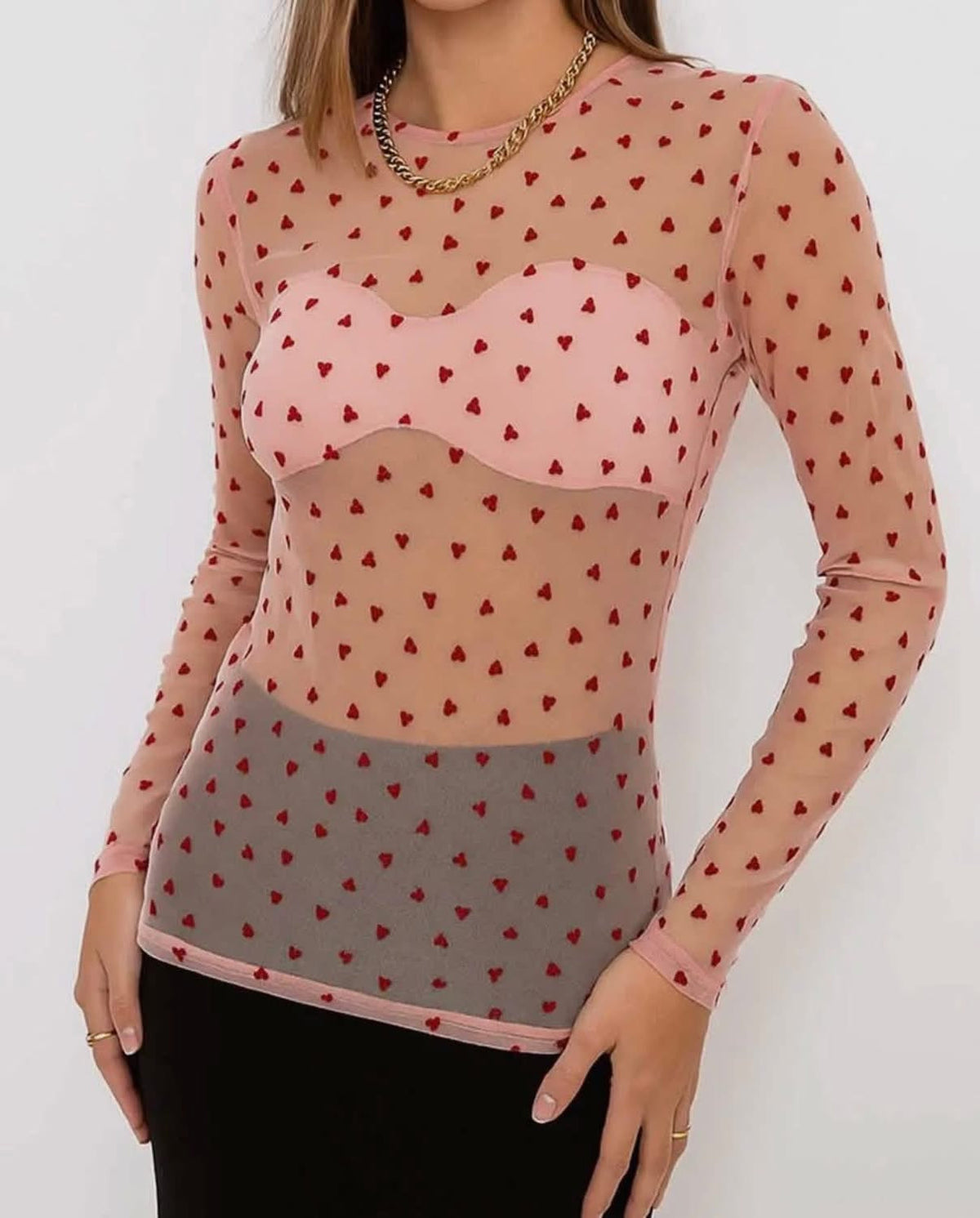Heart Mesh Top - Pink