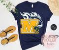 Flaming Football- M monogram with Wildcats head