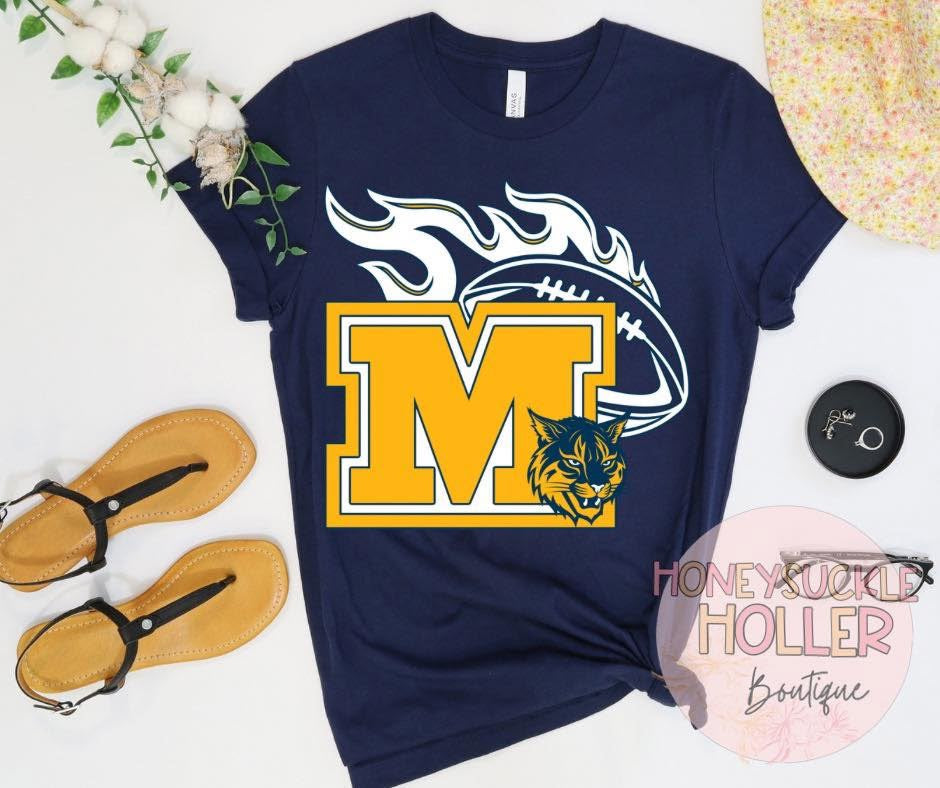 Flaming Football- M monogram with Wildcats head
