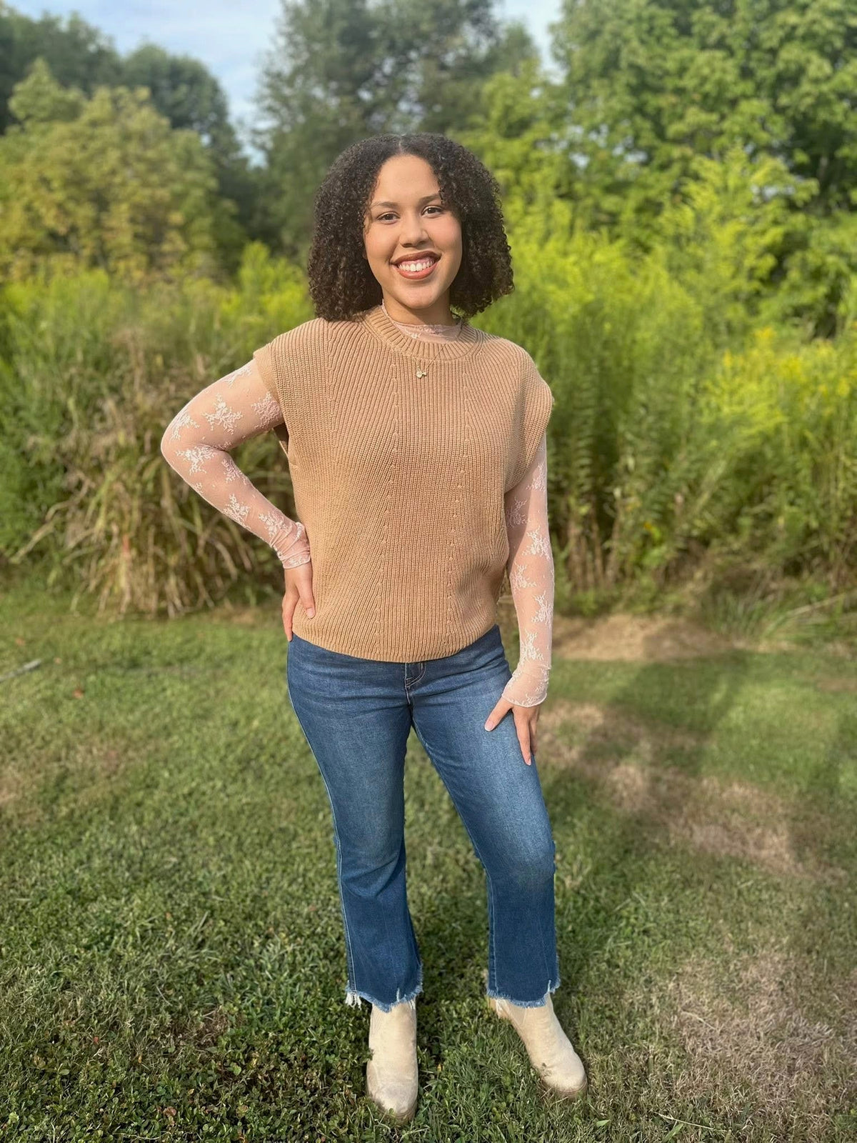 Batwing Sleeved Knit Sweater Top-Latte