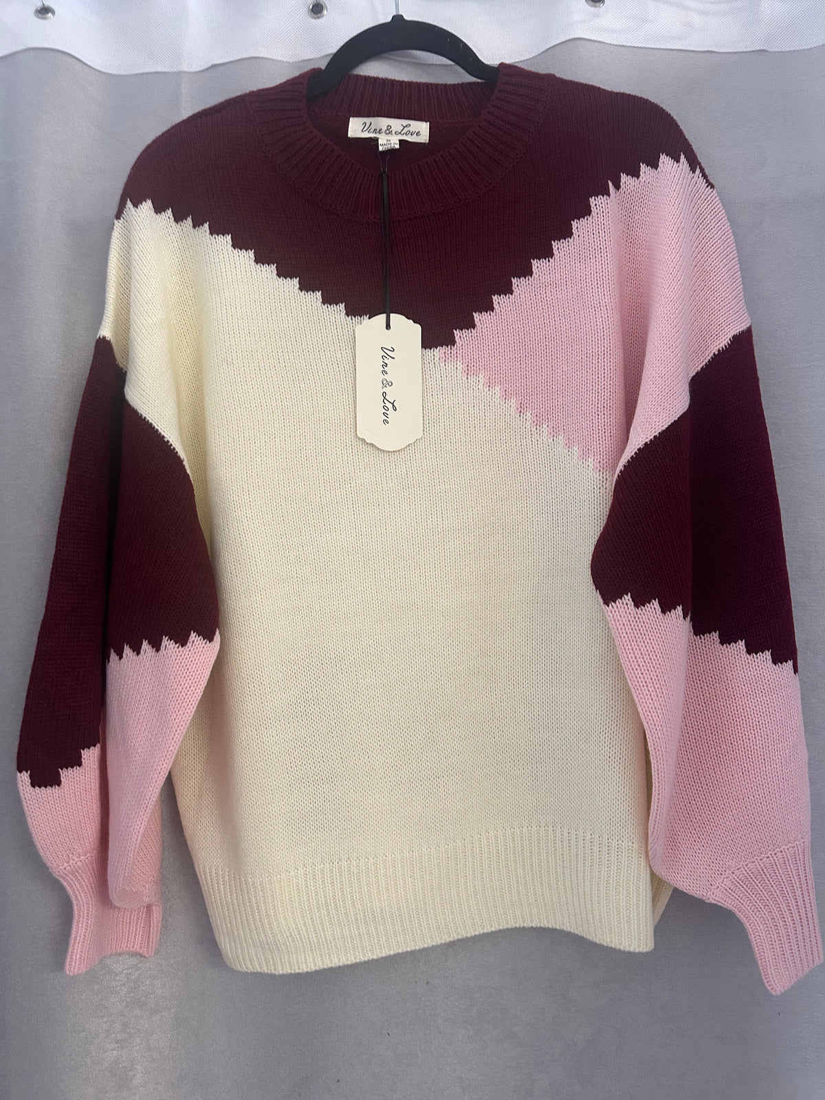 Vine & Love Maroon Pink Ivory Block Color Sweater