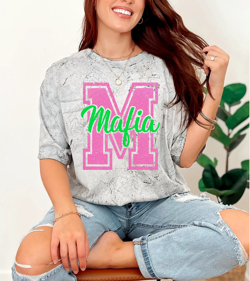 Varsity Glitter Letter Cursive Puff Graphic GAME20 Apparel