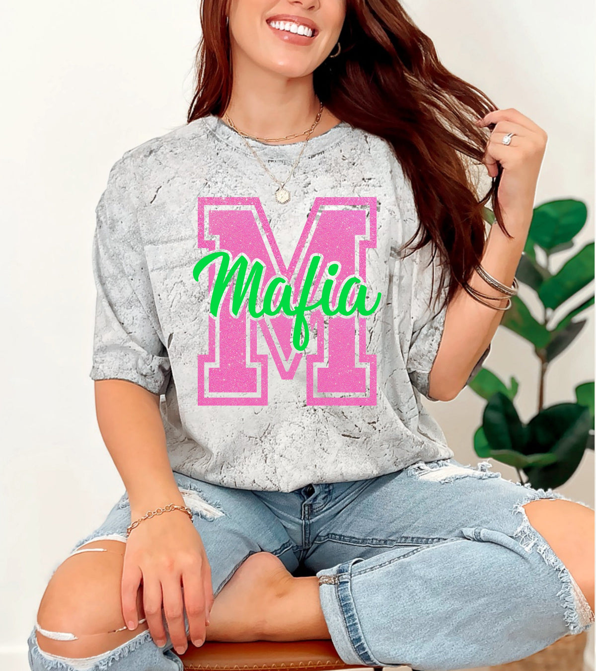 Varsity Glitter Letter Cursive Puff Graphic GAME20 Apparel