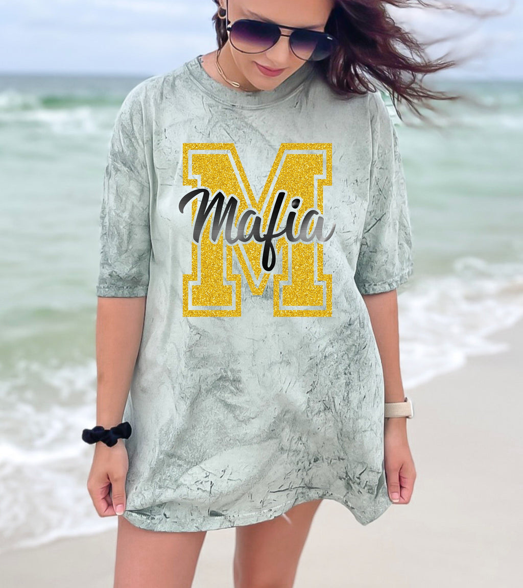 Varsity Glitter Letter Cursive Puff Graphic GAME20 Apparel