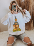 Pumpkin Head Hat House “Jack’s Trick-or-Treat Tavern” Tee or Sweatshirt – Halloween Graphic Shirt | WHOLESALE