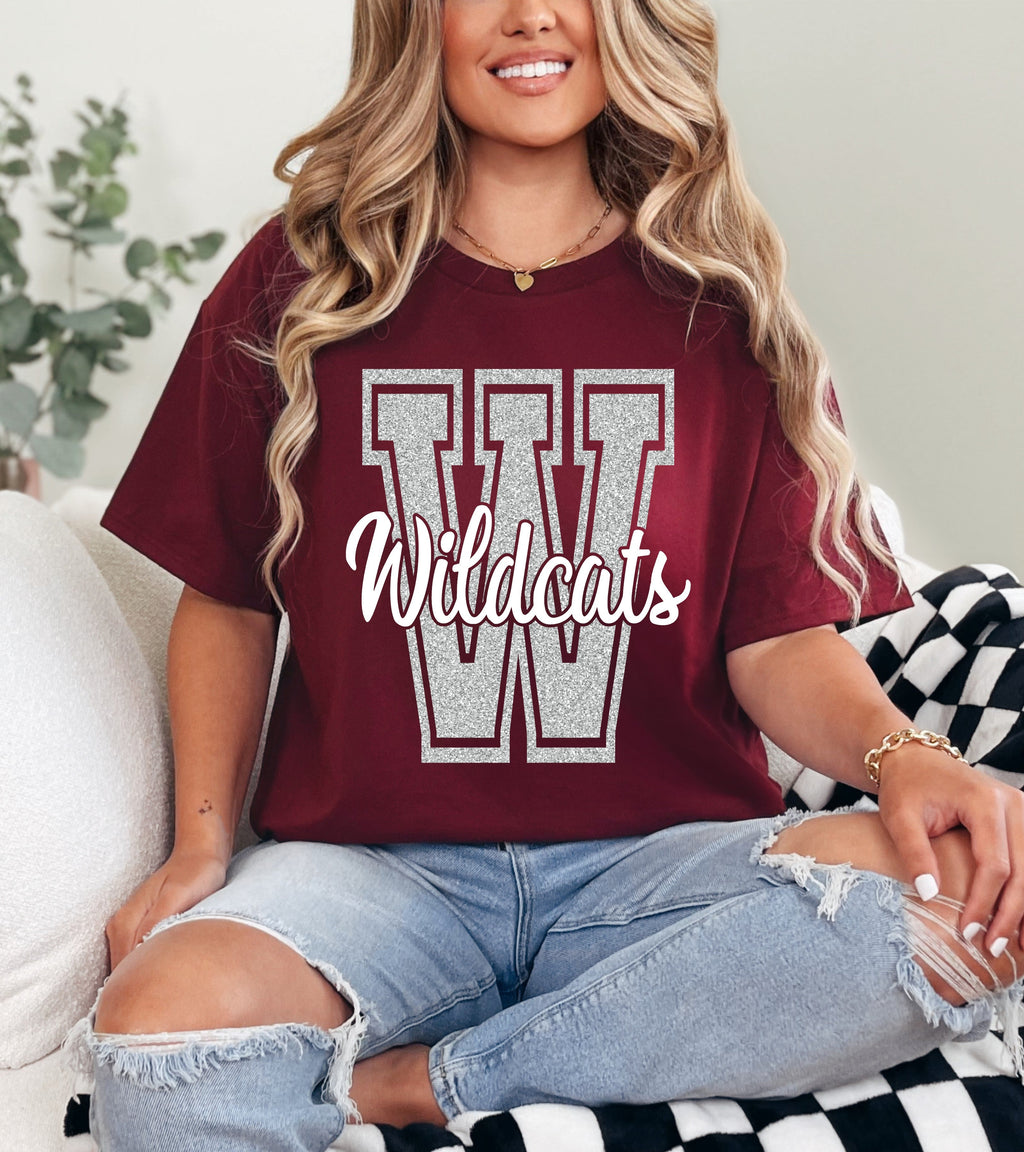 Varsity Glitter Letter Cursive Puff Graphic GAME20 Apparel