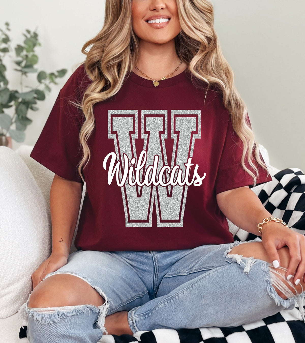Varsity Glitter Letter Cursive Puff Graphic GAME20 Apparel