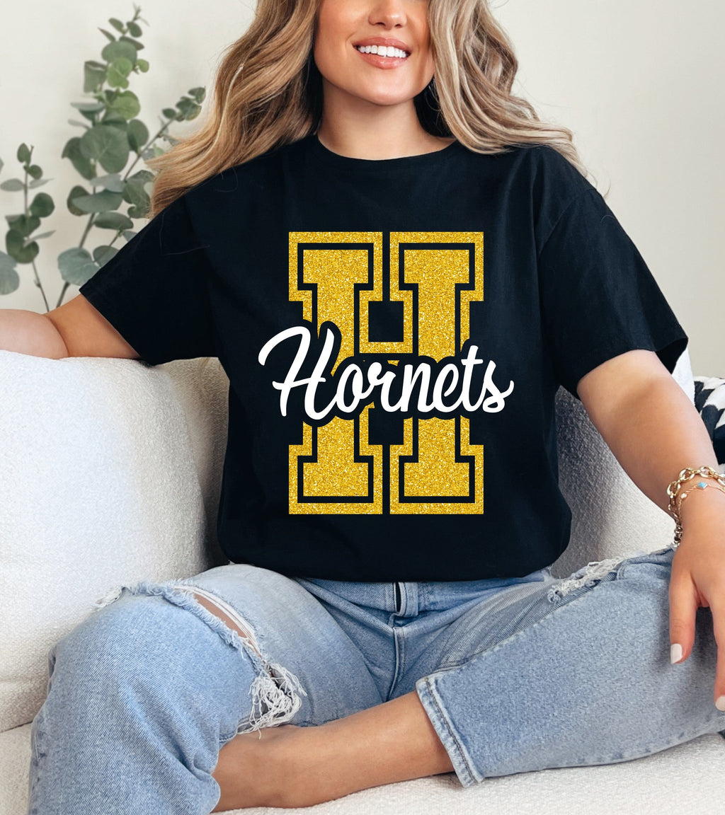 Varsity Glitter Letter Cursive Puff Graphic GAME20 Apparel