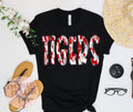 Faux Glitter Red and White Baseball Stitches Tigers