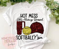Faux Sparkle Maroon and Grey Hot Mess Always Stressed Softball Mom