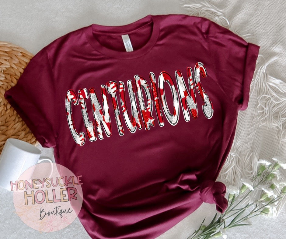 Faux Glitter Red and White Baseball Stitches Centurions