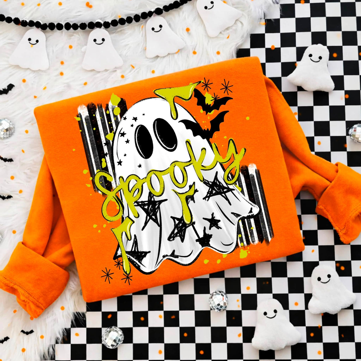 Spooky Ghost Halloween | Orange Gildan Crewneck