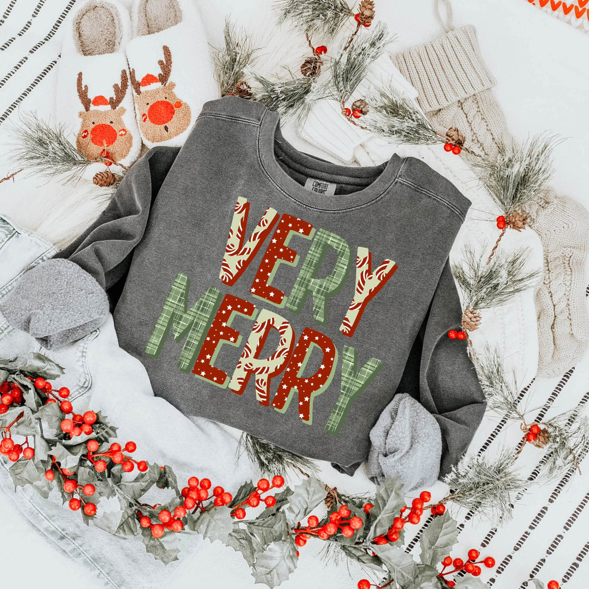 Very Merry Christmas Patchwork | Pepper Crewneck | Wholesale