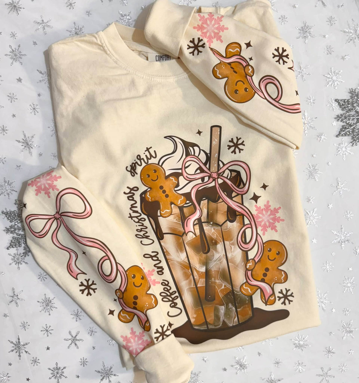 Coffee and Christmas Spirit Gingerbread | Ivory Comfort Colors Long Sleeve | Wholesale