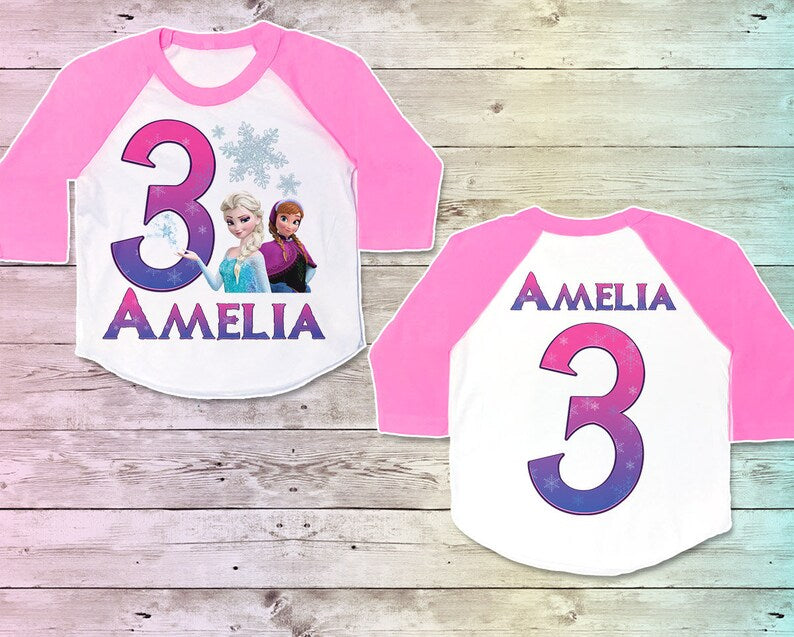 Frozen Birthday Shirt, Party Girls Tshirt, Outfit, pink product image 5