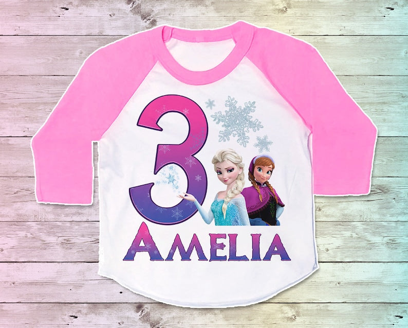 Frozen Birthday Shirt, Party Girls Tshirt, Outfit, pink product image 6